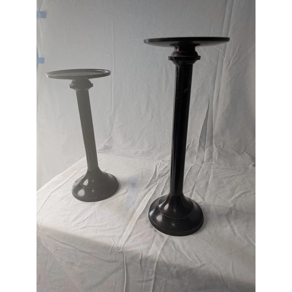Set of 3 Dark Bronze Metal Pillar Candle Holders Graduated Heights Modern Decor